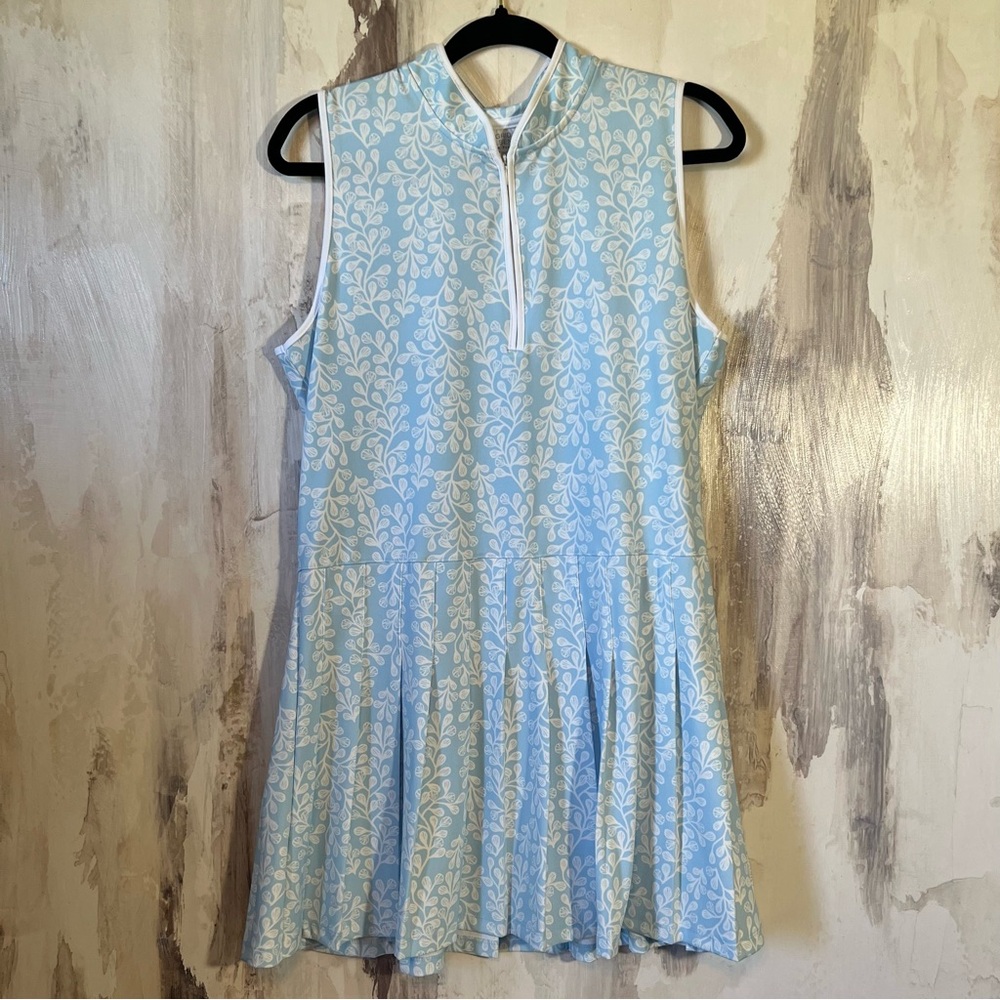 NWT Sigrid Olsen Golf & Tennis Blue & White Pleated Athletic Dress Size L